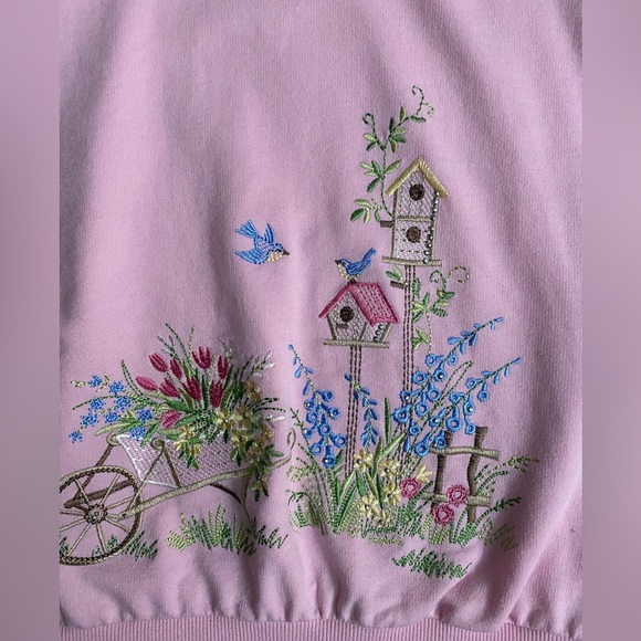 Hoodies Alfred Dunner Pink garden scene Cottagecore Grannycore Sweatshirt WomenL - Picture 10 of 12